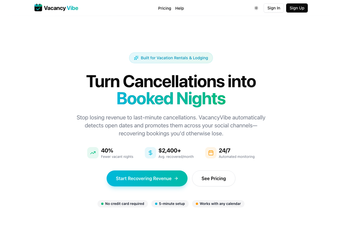 Vacancy Vibe landing page